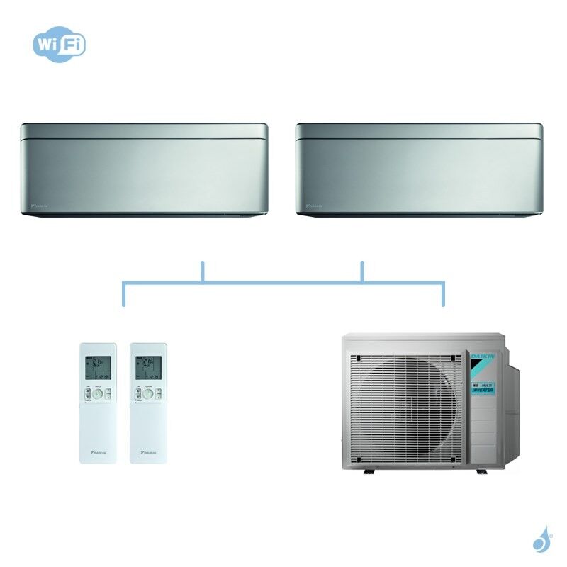 Daikin bi split 2+4.2 stylish silver 5.2kW FTXA20AS FTXA42AS 3MXM52N climatisation réversible mural GAZ R32 FTXA-AS WiFi A+++