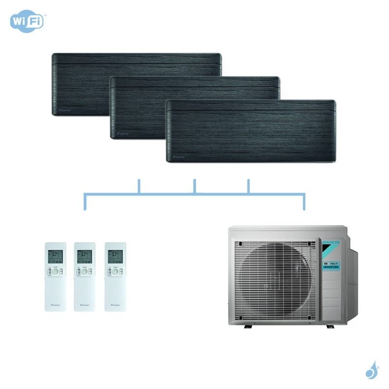 DAIKIN climatisation tri split mural gaz R32 Stylish Blackwood 4kW WiFi CTXA15AT + CTXA15AT + FTXA35AT + 3MXM40N A+++