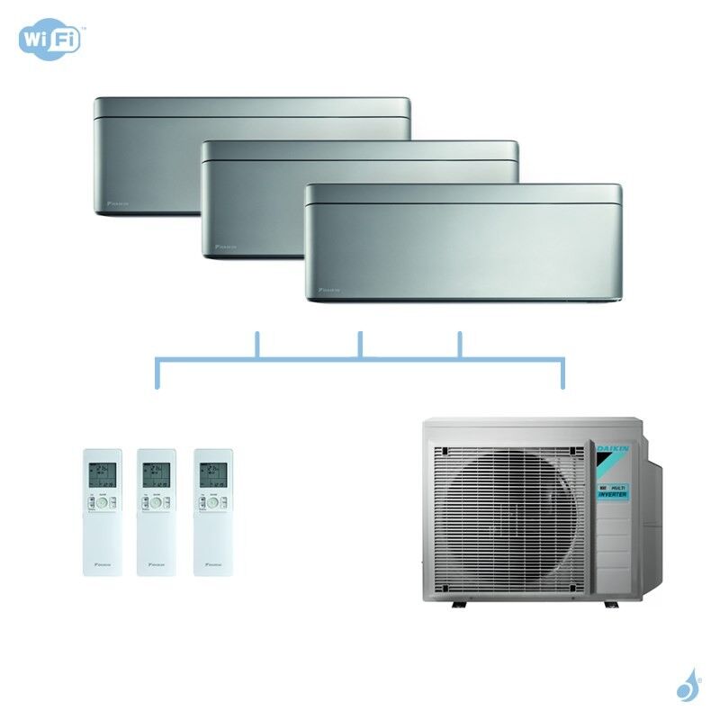 DAIKIN climatisation tri split mural gaz R32 Stylish Silver 5,2kW WiFi CTXA15AS + FTXA20AS + FTXA50AS + 3MXM52N A+++