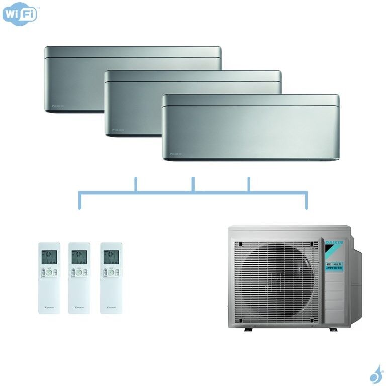 DAIKIN climatisation tri split mural gaz R32 Stylish Silver FTXA-AS 5,2kW WiFi FTXA20AS + FTXA20AS + FTXA50AS + 3MXM52N A+++