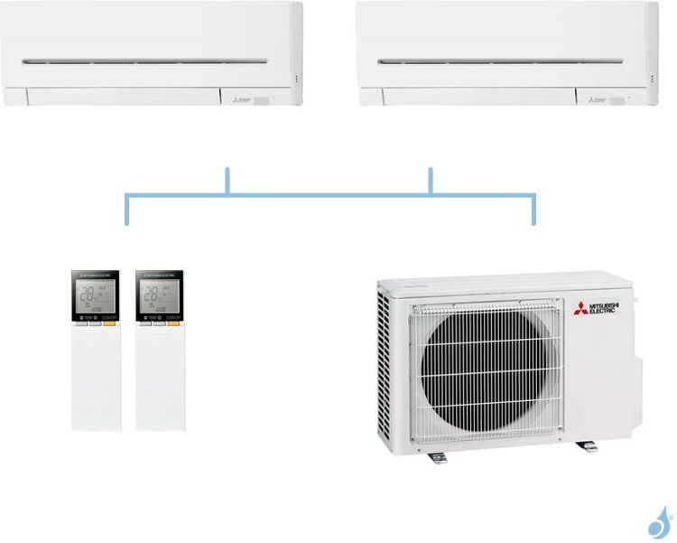 Mitsubishi Electric MITSUBISHI climatisation bi split gaz R32 mural compact MSZ-AP 3,3kW MSZ-AP25VG + MSZ-AP25VG + MXZ-2F33VF A++