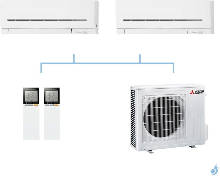 Mitsubishi Electric MITSUBISHI climatisation bi split gaz R32 mural compact MSZ-AP 5,4kW MSZ-AP25VG + MSZ-AP50VG + MXZ-3F54VF A+++