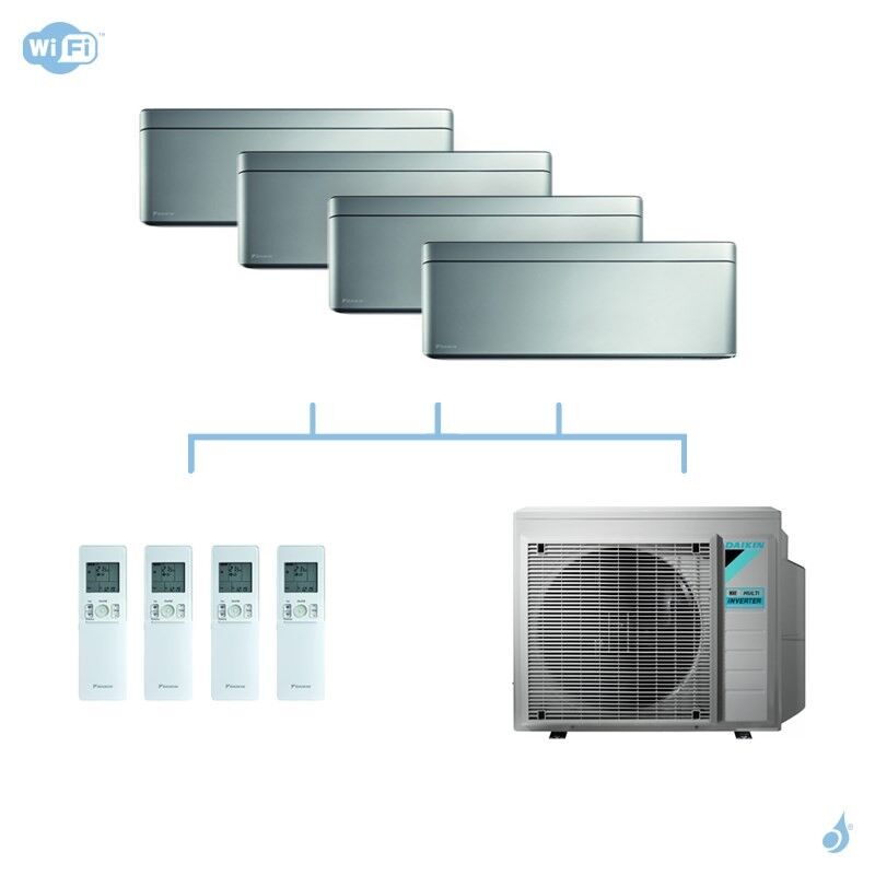 DAIKIN climatisation quadri split mural gaz R32 Stylish Silver 6,8kW WiFi CTXA15AS+FTXA20AS+FTXA20AS+FTXA42AS+4MXM68N A++