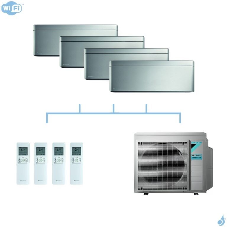 DAIKIN climatisation quadri split mural gaz R32 Stylish Silver 6,8kW WiFi CTXA15AS+FTXA20AS+FTXA20AS+FTXA50AS+4MXM68N A++