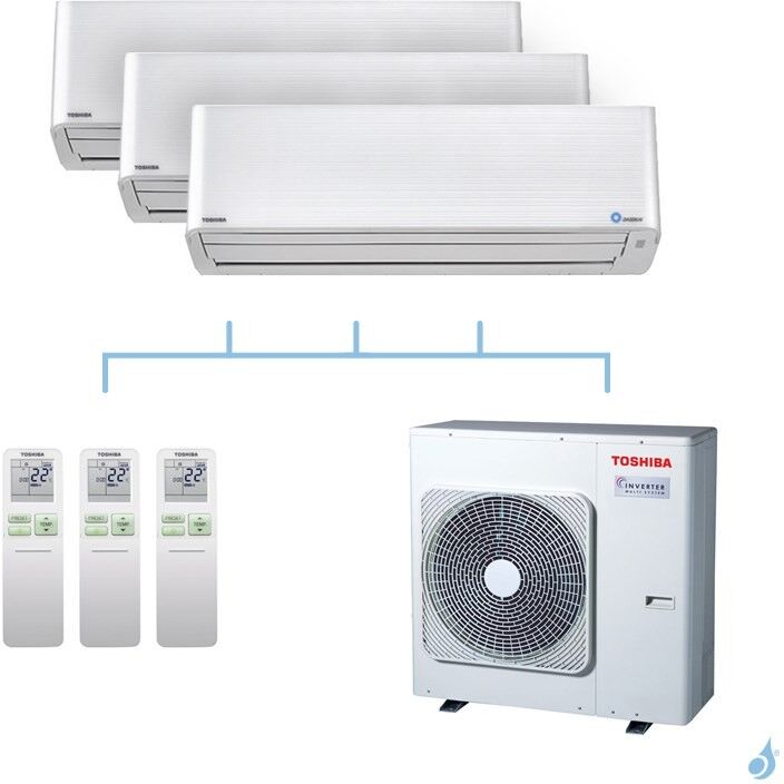 TOSHIBA climatisation tri split mural gaz R32 Super Daiseikai 9 7,5kW RAS-M10PKVPG-E x2 + RAS-M16PKVPG-E + RAS-3M26U2AVG-E A++