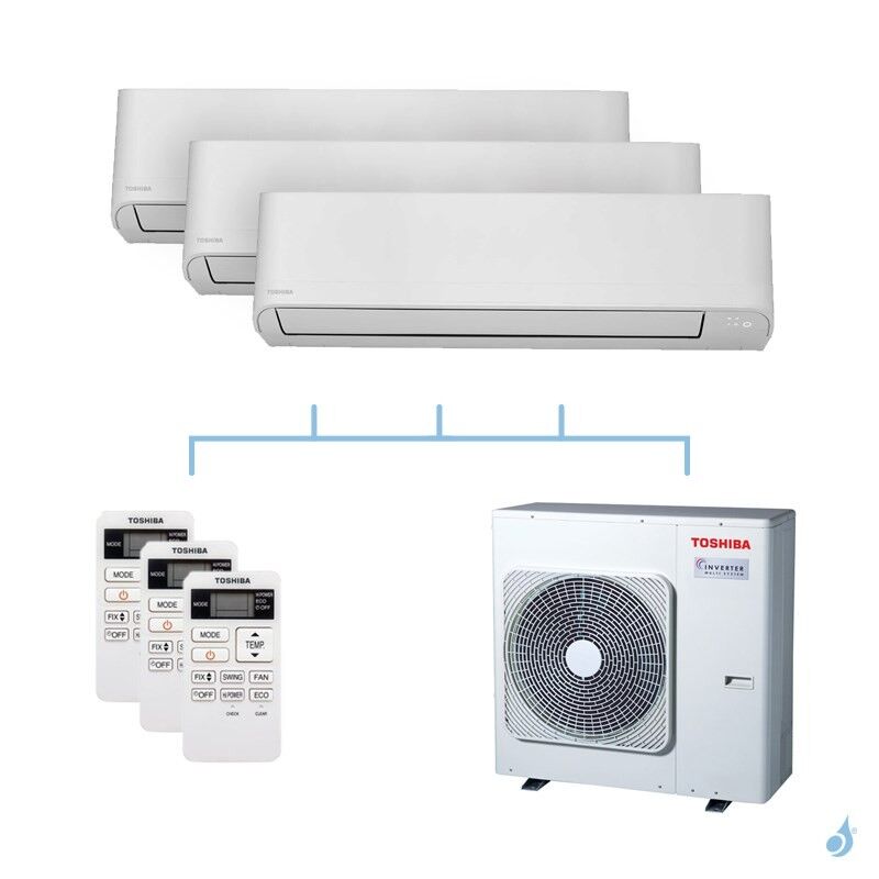 TOSHIBA climatisation tri split mural gaz R32 Seiya 8kW RAS-B05J2KVG-E + RAS-B07J2KVG-E + RAS-B10J2KVG-E + RAS-4M27U2AVG-E A++