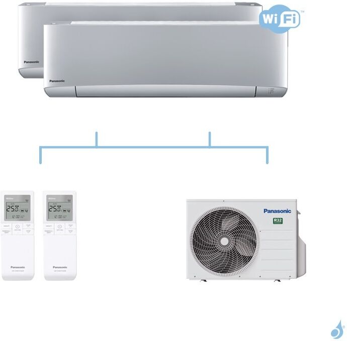 PANASONIC climatisation bi split mural Etherea Z Gris gaz R32 WiFi CS-XZ20VKEW + CS-XZ35VKEW + CU-2Z41TBE 4kW A+++