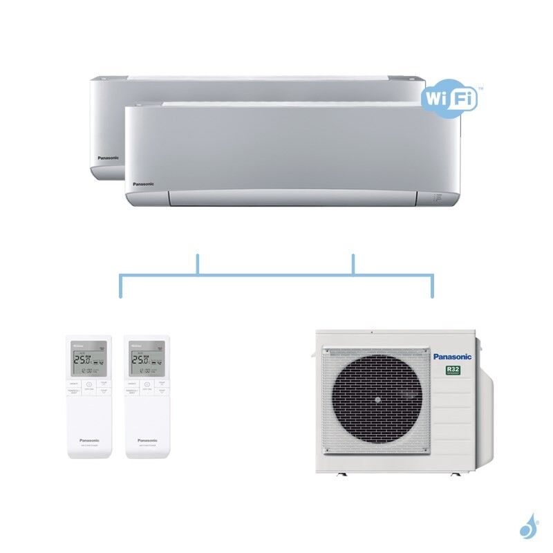 PANASONIC climatisation bi split mural Etherea Z Gris gaz R32 WiFi CS-XZ20VKEW + CS-XZ20VKEW + CU-3Z52TBE 5,2kW A+++