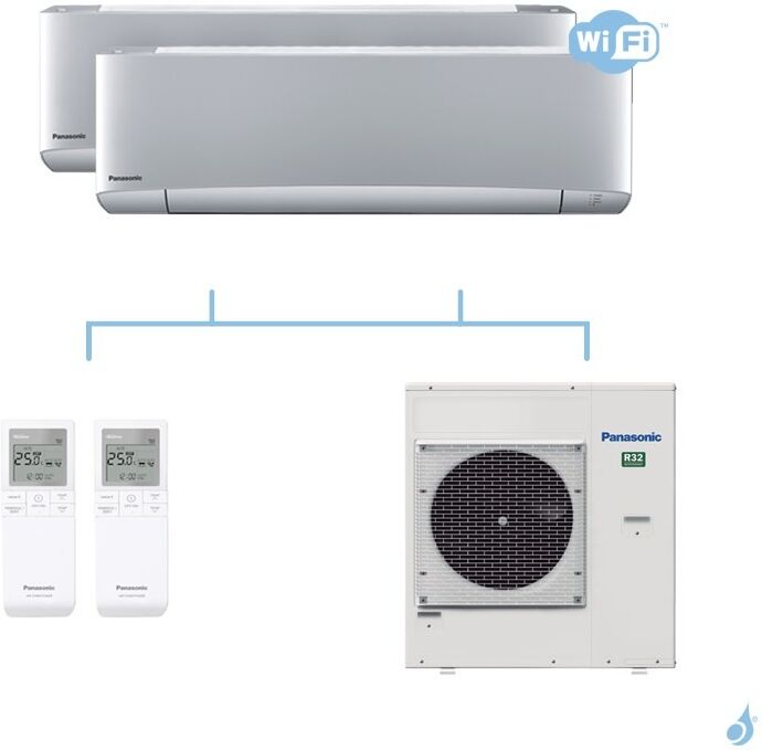 PANASONIC climatisation bi split mural Etherea Z Gris gaz R32 WiFi CS-XZ20VKEW + CS-XZ25VKEW + CU-4Z80TBE 8kW A++