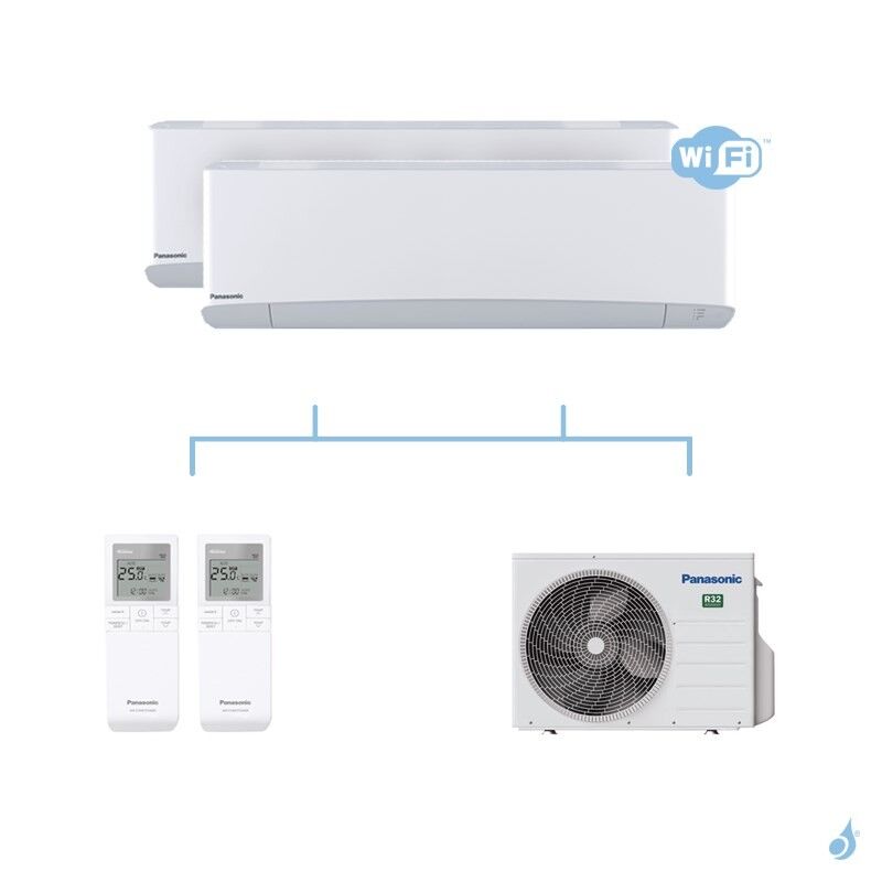 PANASONIC climatisation bi split mural Etherea Z Blanc gaz R32 WiFi CS-MZ16VKE + CS-Z35VKEW + CU-2Z41TBE 4kW A+++