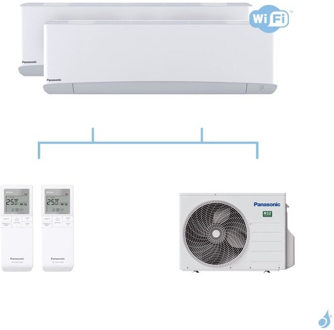 PANASONIC climatisation bi split mural Etherea Z Blanc gaz R32 WiFi CS-Z25VKEW + CS-Z35VKEW + CU-2Z41TBE 4kW A+++