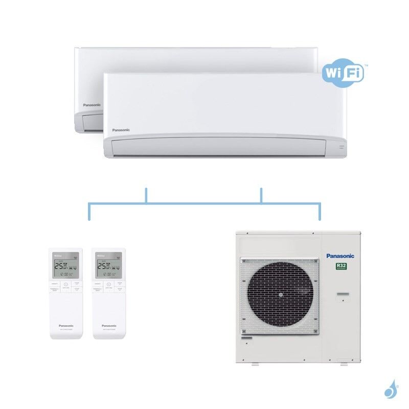 PANASONIC climatisation bi split mural Ultra Compact TZ gaz R32 WiFi CS-TZ25WKEW + CS-TZ25WKEW + CU-4Z80TBE 8kW A++