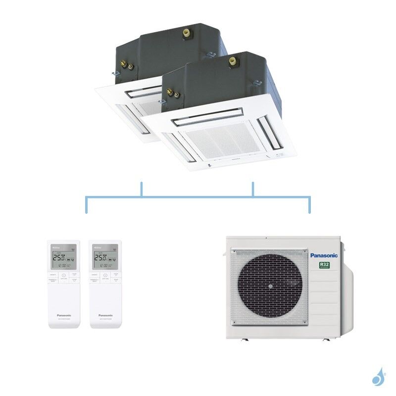 PANASONIC climatisation bi split cassette 4 voies 60x60 UB4 gaz R32 CS-MZ20UB4EA + CS-Z25UB4EAW + CU-3Z52TBE 5,2kW A+++