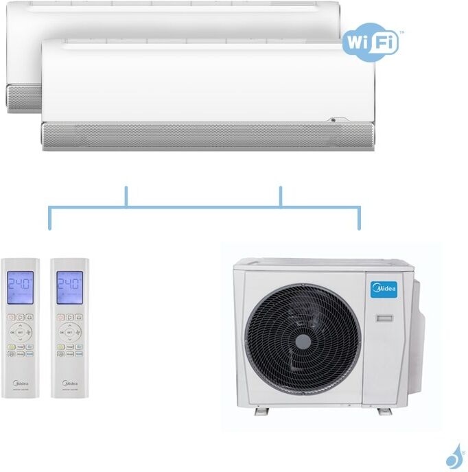 MIDEA climatisation bi split murale Breezeless gaz R32 WiFi MSFAAU-09HRFN8 + MSFAAU-12HRFN8 + M30F-21HFN8-Q 6,15kW A++