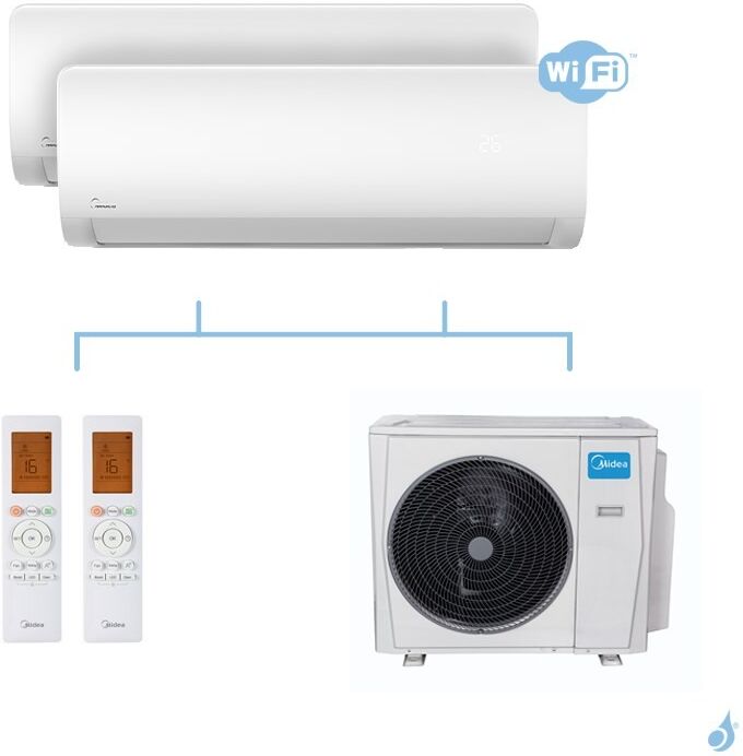 MIDEA climatisation bi split murale X TREM SAVE gaz R32 WiFi MSAGBU-09HRFN8 + MSAGBU-12HRFN8 + M20G-14HFN8-Q 4,1kW A++