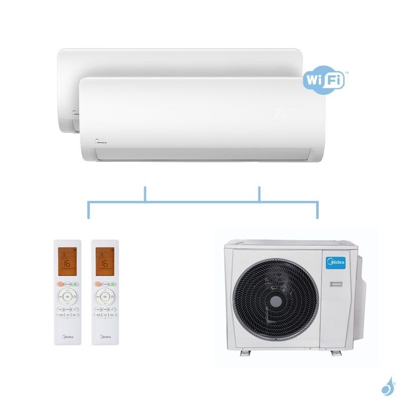 MIDEA climatisation bi split murale X TREM SAVE gaz R32 WiFi MSAGBU-09HRFN8 + MSAGBU-12HRFN8 + M30F-21HFN8-Q 6,15kW A++