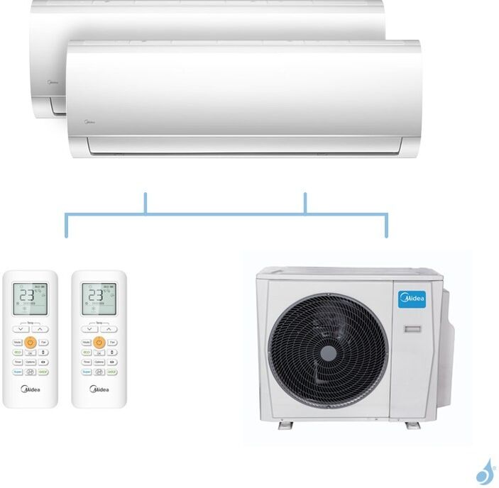 MIDEA climatisation bi split murale Blanc gaz R32 MSMABU-09HRDN8 + MSMABU-09HRDN8 + M20G-14HFN8-Q 4,1kW A++