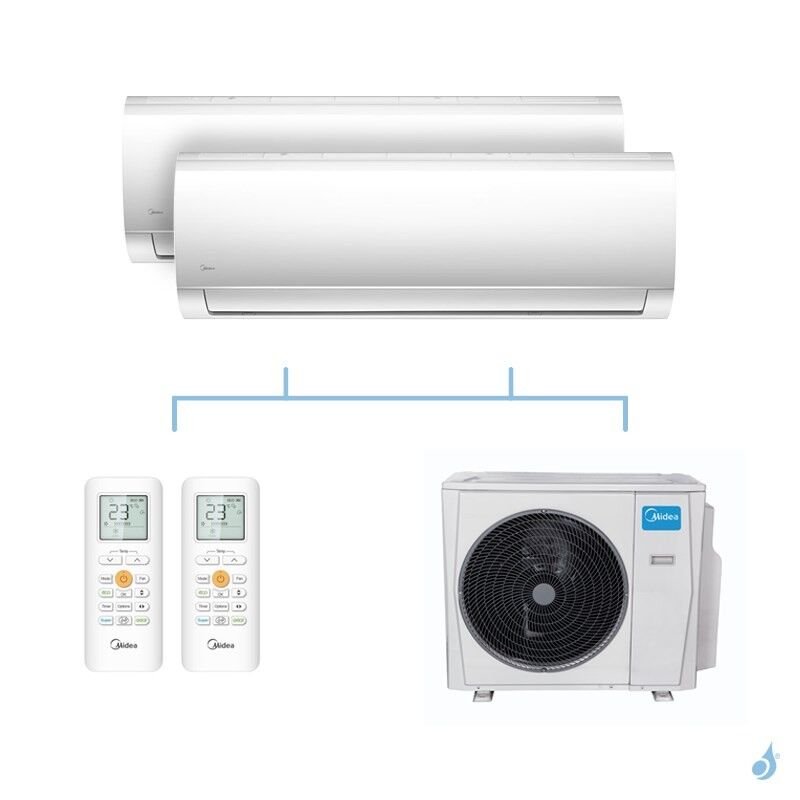 MIDEA climatisation bi split murale Blanc gaz R32 MSMABU-12HRDN8 + MSMACU-18HRFN8 + M40B-36HFN8-Q 10,55kW A++