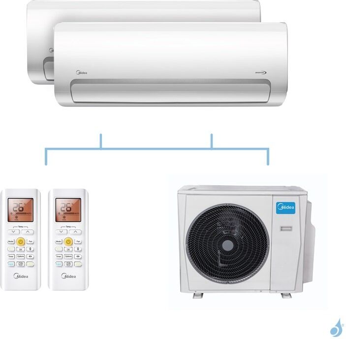 MIDEA climatisation bi split murale Mission II gaz R32 MSMBAU-09HRFN8 + MSMBAU-09HRFN8 + M20D-18HFN8-Q 5,28kW A++