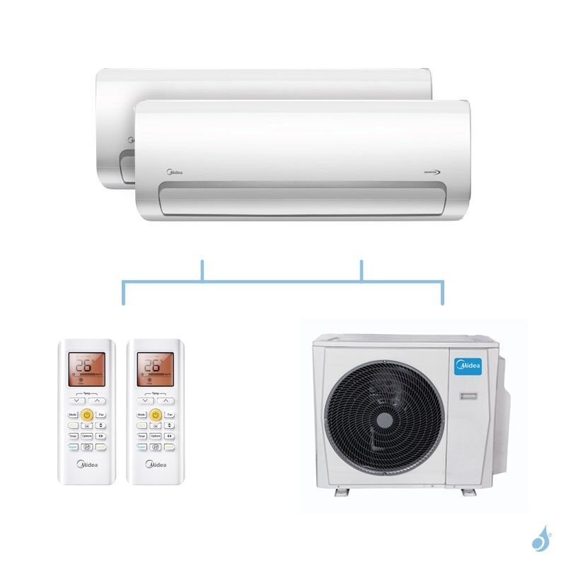 MIDEA climatisation bi split murale Mission II gaz R32 MSMBBU-12HRFN8 + MSMBCU-18HRFN8 + M40E-28HFN8-Q 8,2kW A++