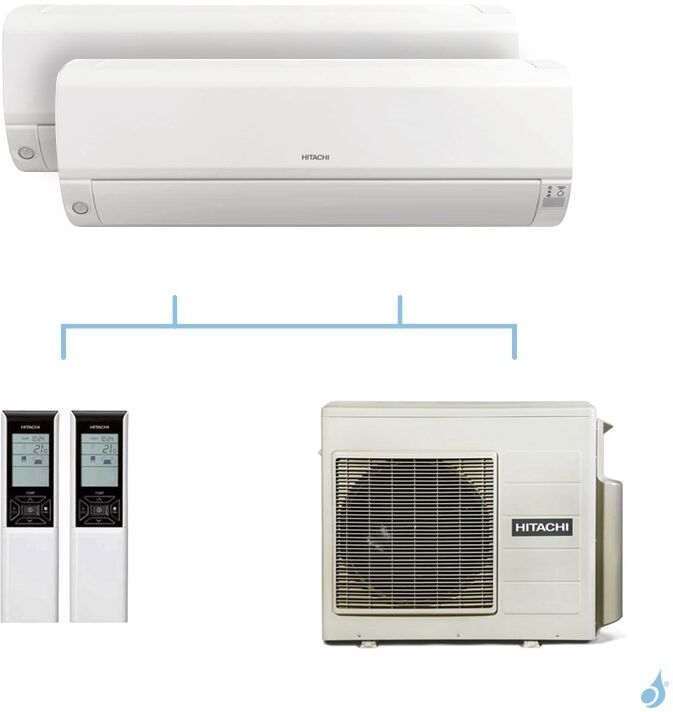 HITACHI climatisation bi split murale Mokai gaz R32 RAK-15QPE + RAK-15QPE + RAM-68NP3E 6,8kW A++