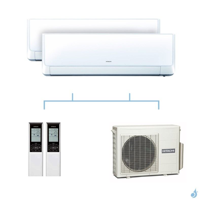 HITACHI climatisation bi split murale Takai gaz R32 RAK-18QXE + RAK-18QXE + RAM-40NP2E 4kW A+++