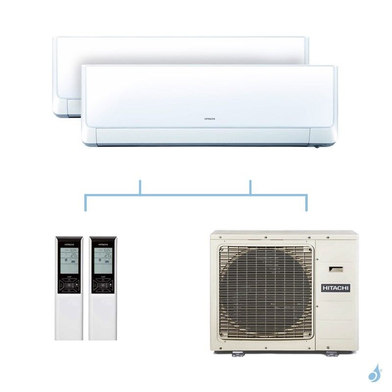 HITACHI climatisation bi split murale Takai gaz R32 RAK-35RXE + RAK-35RXE + RAM-90NP5E 8,5kW A++