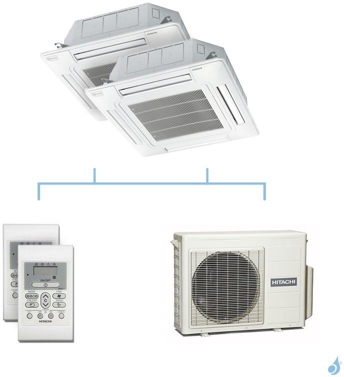 HITACHI climatisation bi split cassette 600x600 gaz R32 RAI-25RPE + RAI-25RPE + RAM-33NP2E 3,3kW A+++