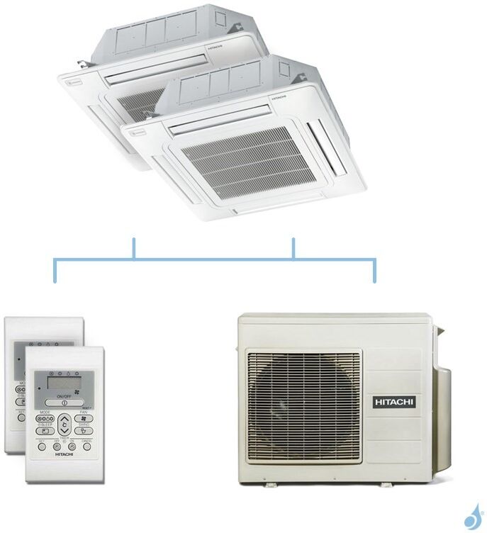 HITACHI climatisation bi split cassette 600x600 gaz R32 RAI-35RPE + RAI-50RPE + RAM-53NP2E 5,3kW A+++