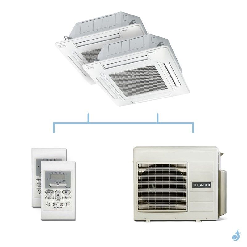 HITACHI climatisation bi split cassette 600x600 gaz R32 RAI-25RPE + RAI-50RPE + RAM-68NP3E 6,8kW A++