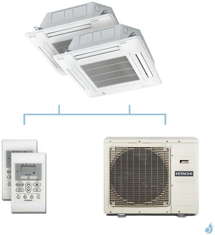 HITACHI climatisation bi split cassette 600x600 gaz R32 RAI-25RPE + RAI-25RPE + RAM-90NP5E 8,5kW A++