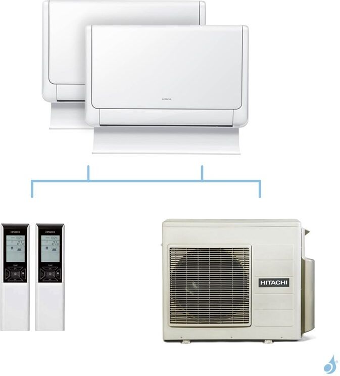 HITACHI climatisation bi split console Shirokuma gaz R32 RAF-25RXE + RAF-35RXE + RAM-53NP2E 5,3kW A+++