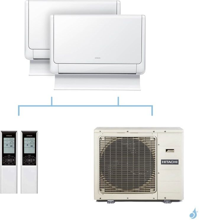 HITACHI climatisation bi split console Shirokuma gaz R32 RAF-25RXE + RAF-50RXE + RAM-90NP5E 8,5kW A++