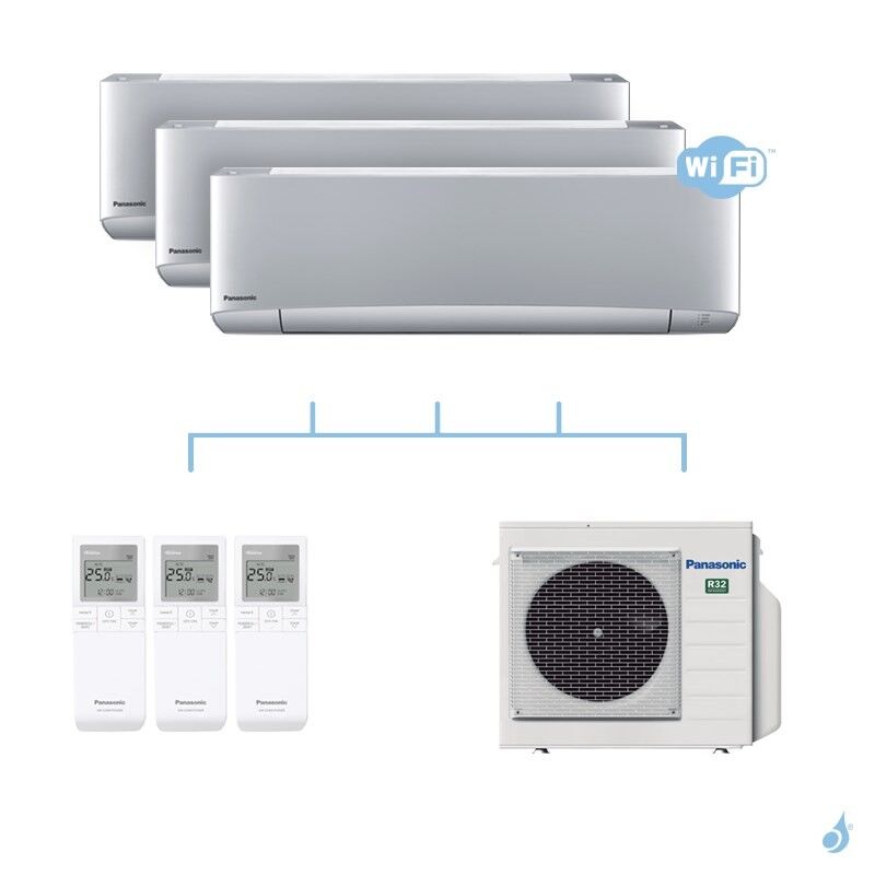 PANASONIC climatisation tri split mural Etherea Z Gris gaz R32 WiFi CS-XZ20VKEW x2 + CS-XZ35VKEW + CU-3Z52TBE 5,2kW A+++