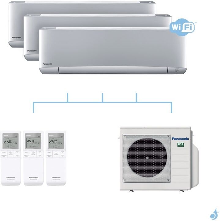 PANASONIC climatisation tri split mural Etherea Z Gris gaz R32 WiFi CS-XZ20VKEW x3 + CU-3Z68TBE 6,8kW A++