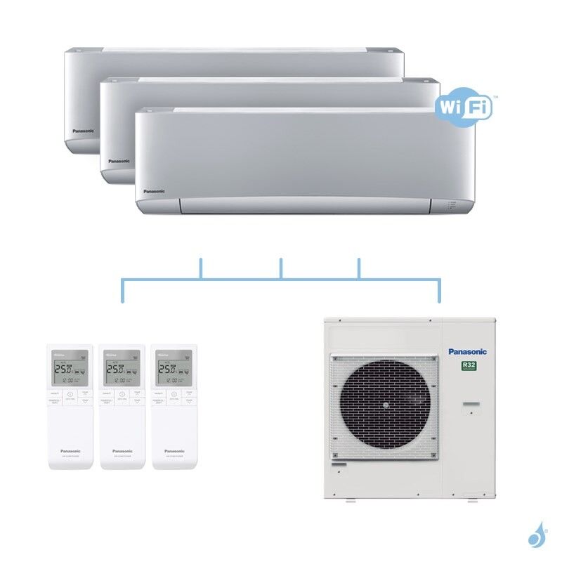 PANASONIC climatisation tri split mural Etherea Z Gris gaz R32 WiFi CS-XZ25VKEW x2 + CS-XZ35VKEW + CU-4Z80TBE 8kW A++