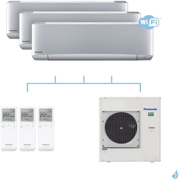 PANASONIC climatisation tri split mural Etherea Z Gris gaz R32 WiFi CS-XZ35VKEW x3 + CU-4Z80TBE 8kW A++