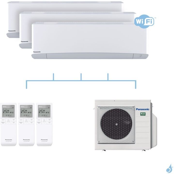 PANASONIC climatisation tri split mural Etherea Z Blanc gaz R32 WiFi CS-MZ16VKE + Z20VKEW + Z50VKEW + CU-3Z52TBE 5,2kW A+++