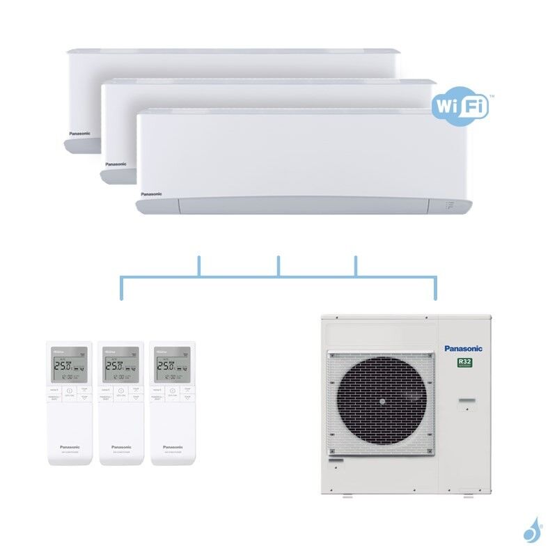 PANASONIC climatisation tri split mural Etherea Z Blanc gaz R32 WiFi CS-Z25VKEW x3 + CU-4Z80TBE 8kW A++