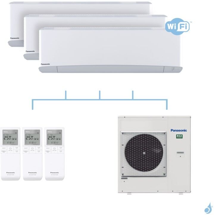 PANASONIC climatisation tri split mural Etherea Z Blanc gaz R32 WiFi CS-Z25VKEW + CS-Z35VKEW x2 + CU-4Z80TBE 8kW A++