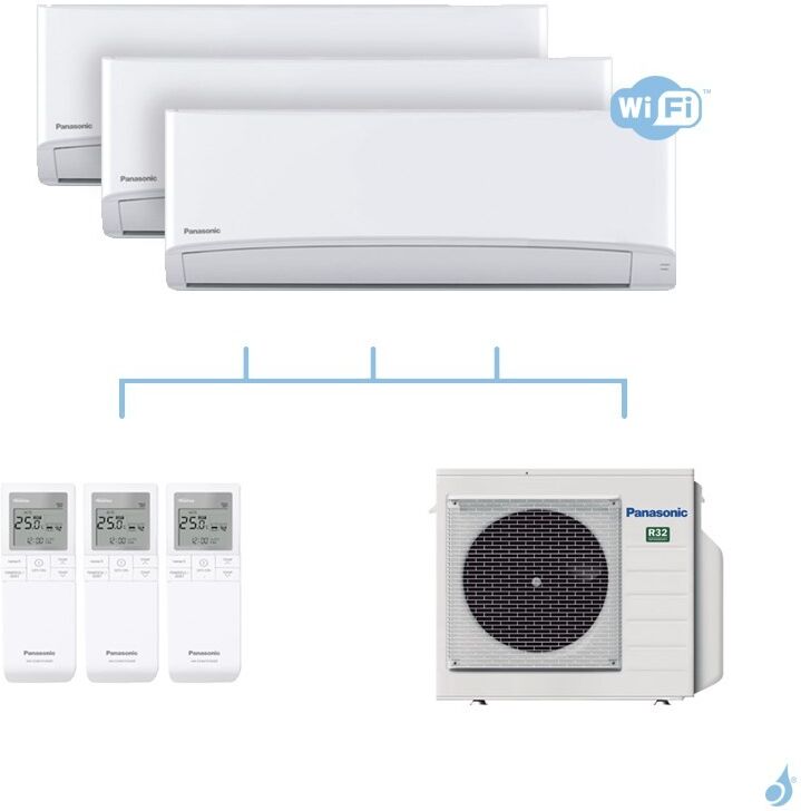 PANASONIC climatisation tri split mural ultra compact TZ gaz R32 WiFi CS-MTZ16WKE x3 + CU-3Z68TBE 6,8kW A++