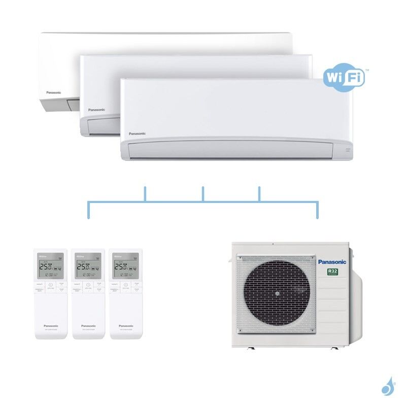 PANASONIC climatisation tri split mural ultra compact TZ gaz R32 WiFi CS-TZ25WKEW x2 + CS-TZ60WKEW + CU-4Z68TBE 6,8kW A++