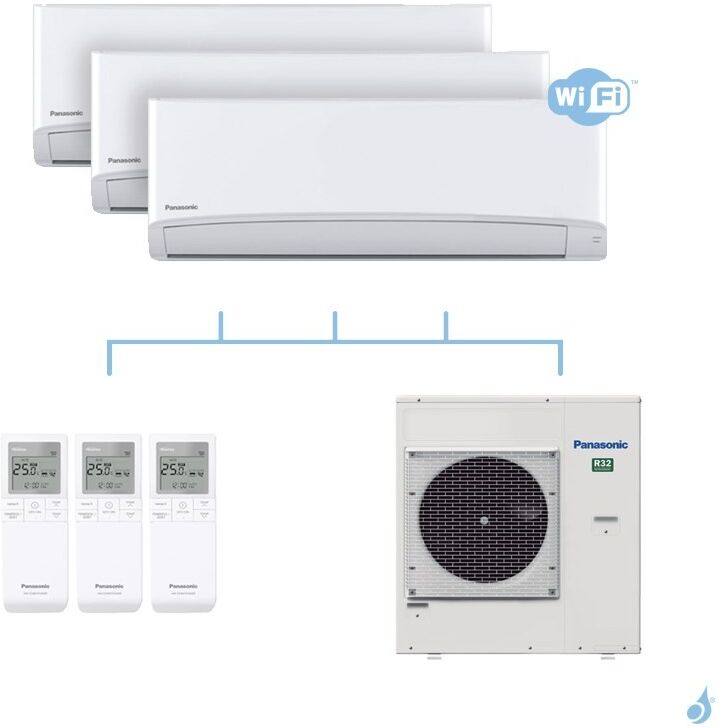 PANASONIC climatisation tri split mural ultra compact TZ gaz R32 WiFi CS-TZ20WKEW x2 + CS-TZ35WKEW + CU-4Z80TBE 8kW A++