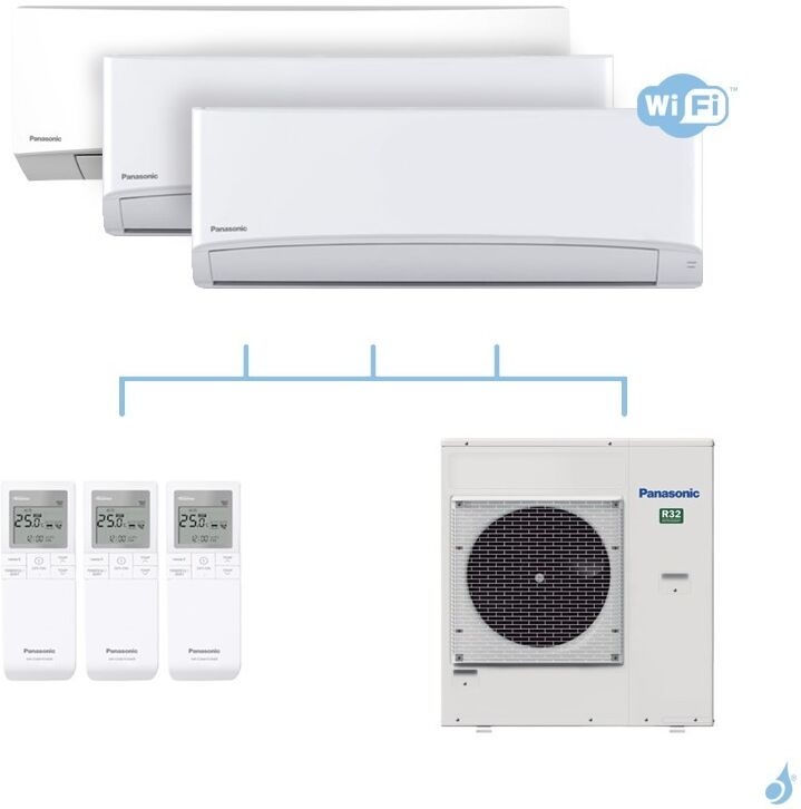 PANASONIC climatisation tri split mural ultra compact TZ gaz R32 WiFi CS-MTZ16WKE x2 + CS-TZ60WKEW + CU-5Z90TBE 9kW A+++