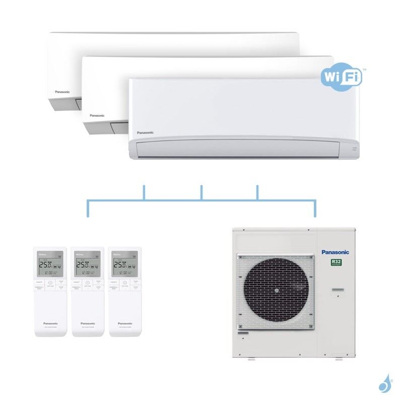 PANASONIC climatisation tri split mural ultra compact TZ gaz R32 WiFi CS-TZ25WKEW + CS-TZ60WKEW x2 + CU-5Z90TBE 9kW A+++