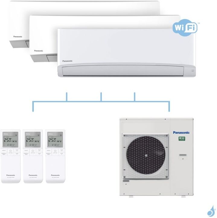 PANASONIC climatisation tri split mural ultra compact TZ gaz R32 WiFi CS-TZ35WKEWE + TZ60WKEW + TZ71WKEW + CU-5Z90TBE 9kW A+++