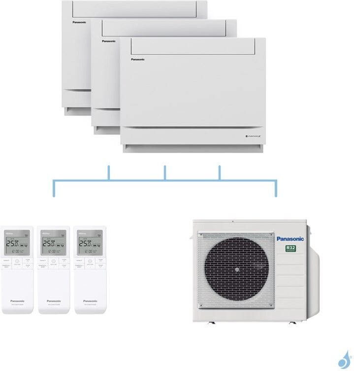 PANASONIC climatisation tri split console UFE gaz R32 CS-MZ20UFEA x2 + CS-Z50UFEAW + CU-3Z52TBE 5,2kW A+++