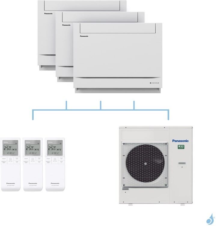 PANASONIC climatisation tri split console UFE gaz R32 CS-MZ20UFEA x2 + CS-Z50UFEAW + CU-4Z80TBE 8kW A++