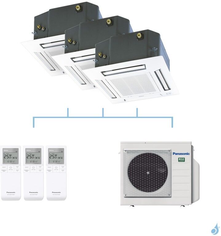 PANASONIC climatisation tri split cassette 60x60 UB4 gaz R32 CS-MZ20UB4EA x2 + CS-Z50UB4EAW + CU-3Z68TBE 6,8kW A++