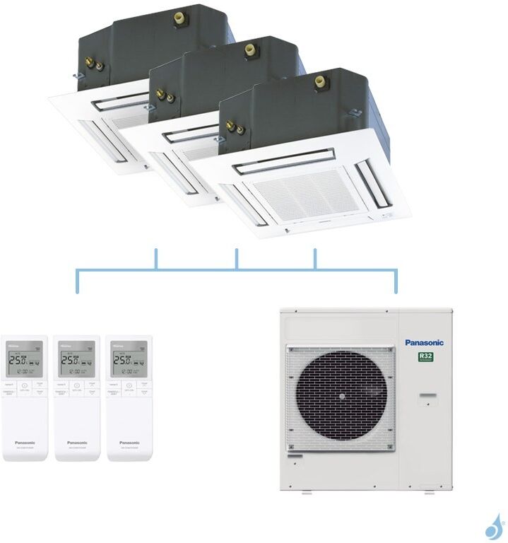 PANASONIC climatisation tri split cassette 60x60 UB4 gaz R32 CS-MZ20UB4EA + Z25UB4EAW + Z60UB4EAW + CU-4Z80TBE 8kW A++